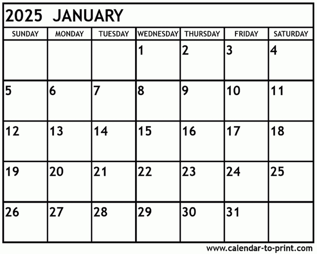 January 2025 Calendar Printable Within January 2025 Calendar With Holidays Printable  | CalendarCrazePrint.Com