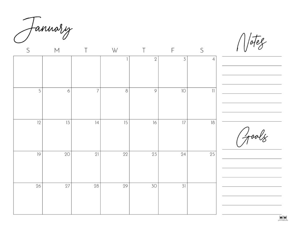 January 2025 Calendars - 107 Free Printables | Printabulls for 2025 Calendar With Notes Printable | CalendarCrazePrint.Com