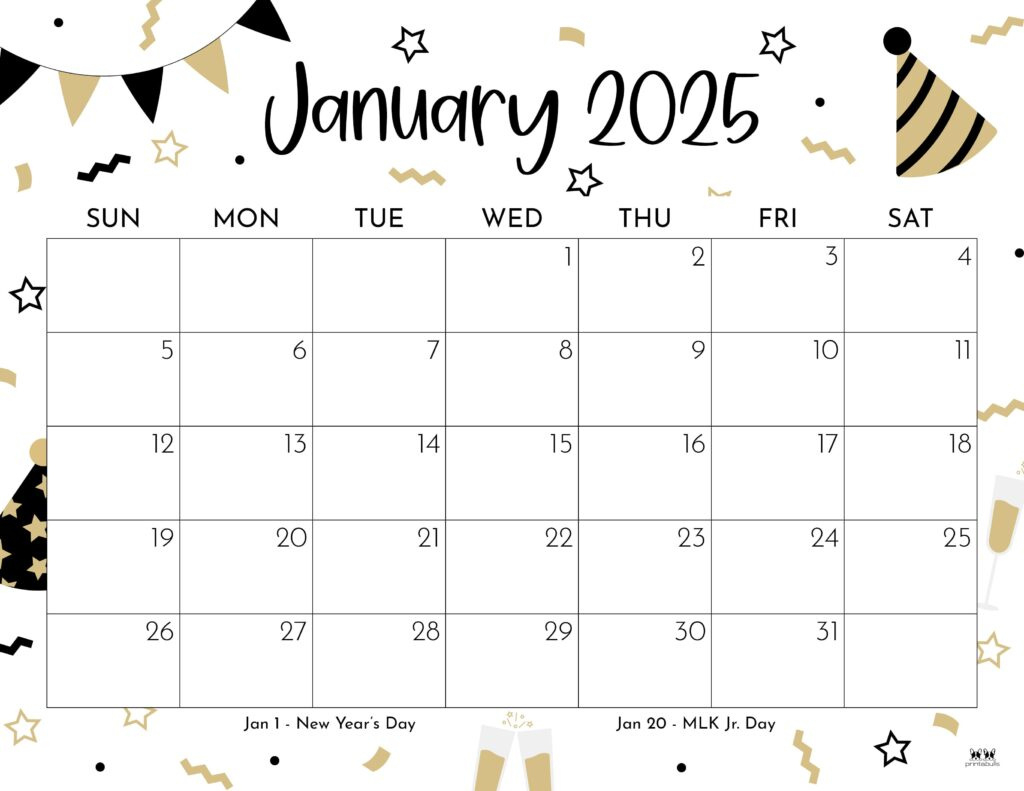 January 2025 Calendars - 107 Free Printables | Printabulls for Cute Printable January 2025 Calendar | CalendarCrazePrint.Com