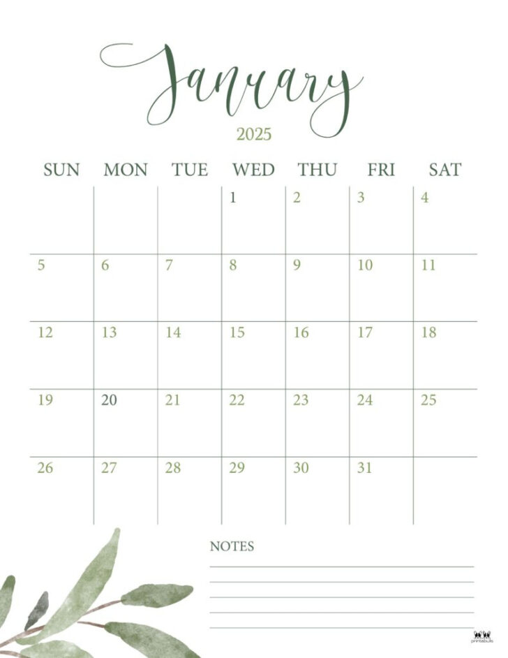 Month of January 2025 Printable Calendar | Calendars 2025