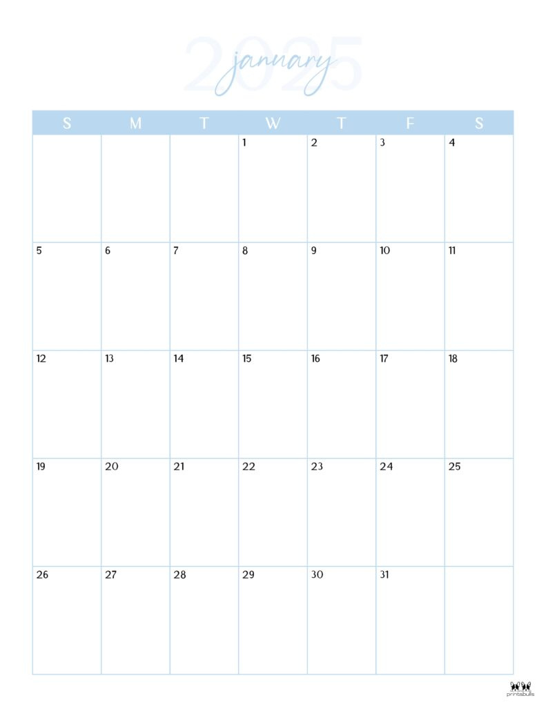 January 2025 Calendars - 107 Free Printables | Printabulls in 2025 January Printable Calendar | CalendarCrazePrint.Com