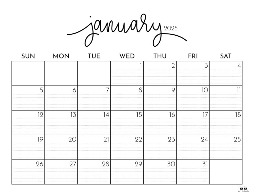 January 2025 Calendars - 107 Free Printables | Printabulls throughout Printable Lined Calendar 2025 | CalendarCrazePrint.Com