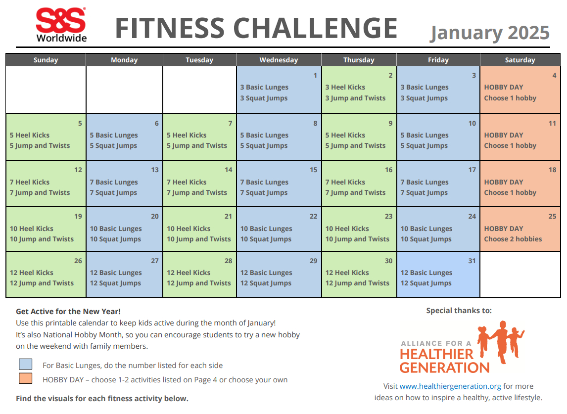 January Printable Fitness Challenge Calendar - S&amp;amp;S Blog with Calendars 2025 | CalendarCrazePrint.Com