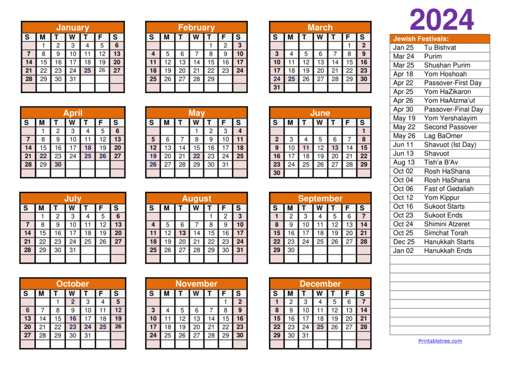 Jewish Calendar 2024, 2025 Pdf Templates With Jewish Holidays Lists Intended For  Calendars 2025 | CalendarCrazePrint.Com