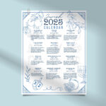 Jewish Calendar 2025 Poster Jewish Gift New Year 5785 Rosh For 2025 Calendar With Jewish Holidays Printable | CalendarCrazePrint.Com