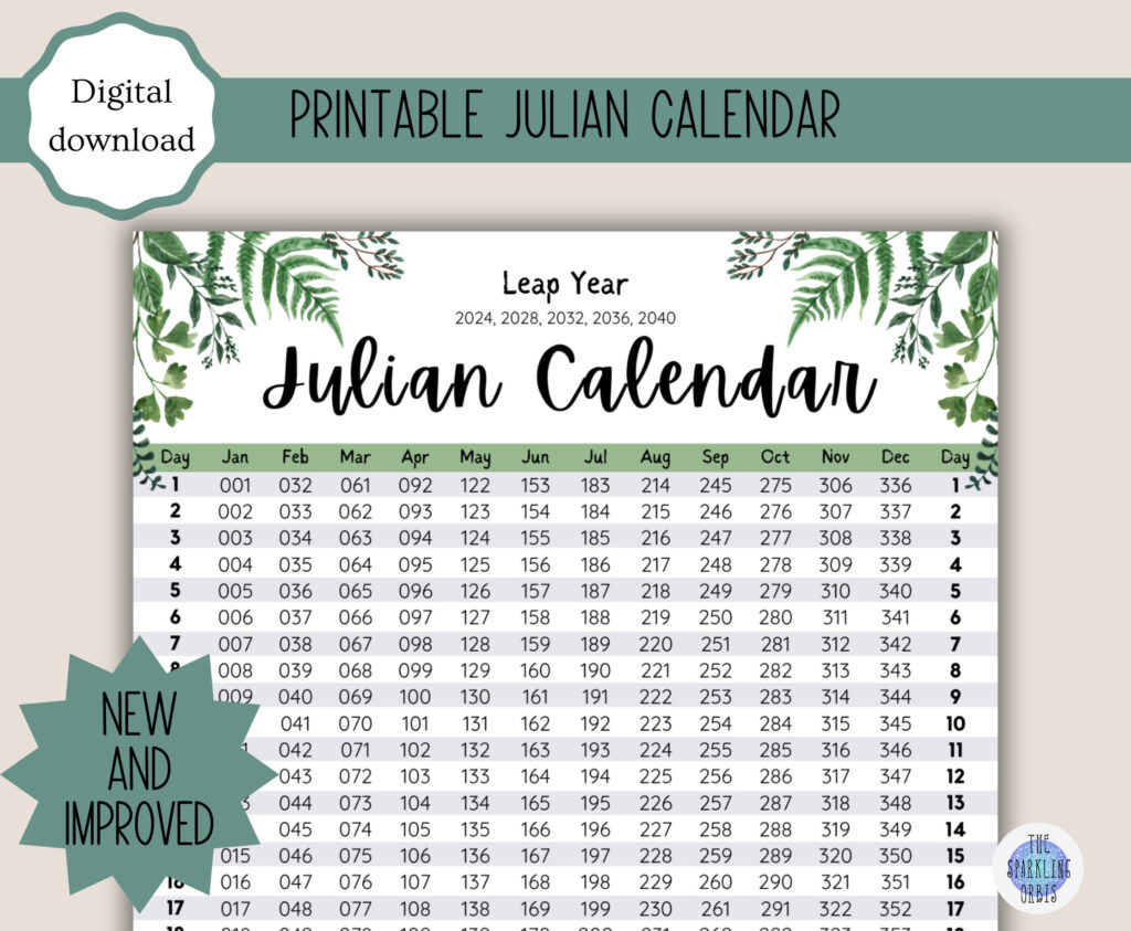 Julian Calendar Military And Government Leaf Design Digital Inside Printable Julian Calendar 2025 Download | CalendarCrazePrint.Com