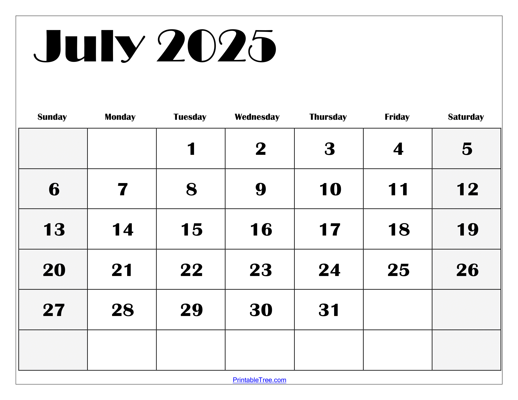 July 2025 Calendar Printable Pdf Template With Holidays for Printable June And July 2025 Calendar | CalendarCrazePrint.Com