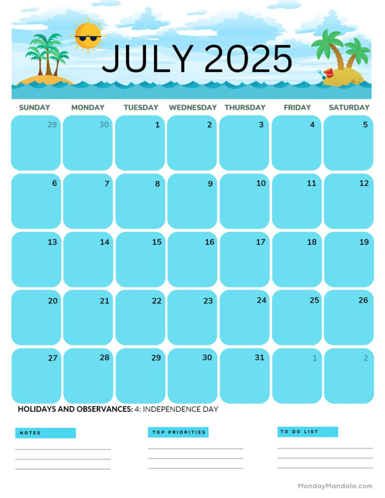 July 2025 Printable Calendar (52 Free Pdf Printables) Pertaining To  Calendars 2025 | CalendarCrazePrint.Com