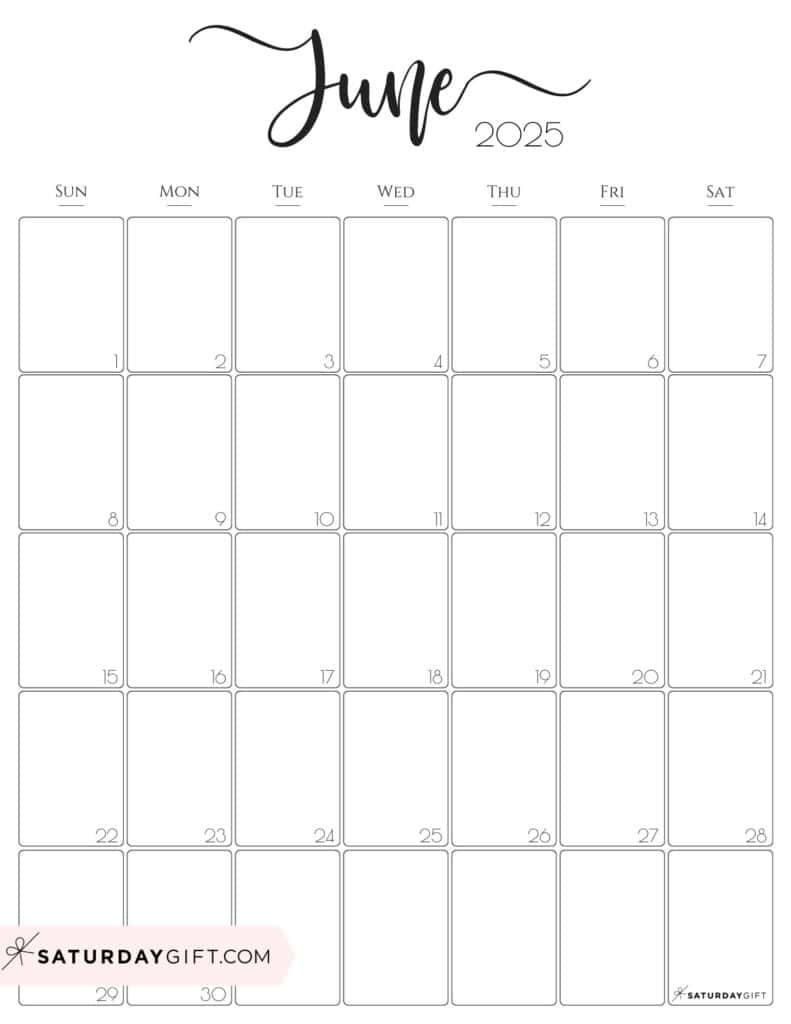 June 2025 Calendar - 20 Cute &amp;amp; Free Printables | Saturdaygift throughout June 2025 Calendar Printable Vertical | CalendarCrazePrint.Com