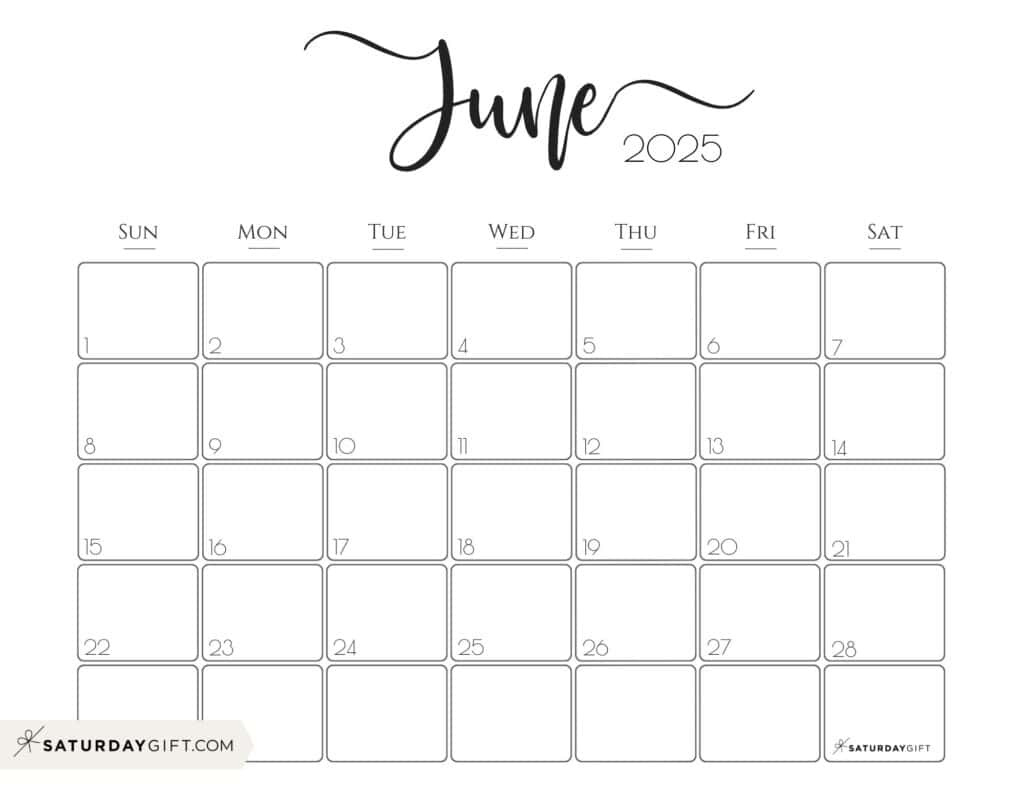 June 2025 Calendar - 20 Cute &amp;amp; Free Printables | Saturdaygift with 2025 June Calendar Printable | CalendarCrazePrint.Com