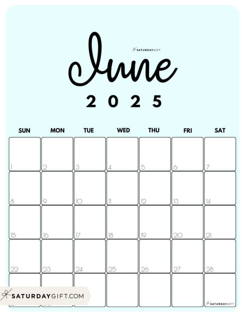 June 2025 Calendar - 20 Cute &amp;amp; Free Printables | Saturdaygift within June 2025 Calendar Printable Vertical | CalendarCrazePrint.Com