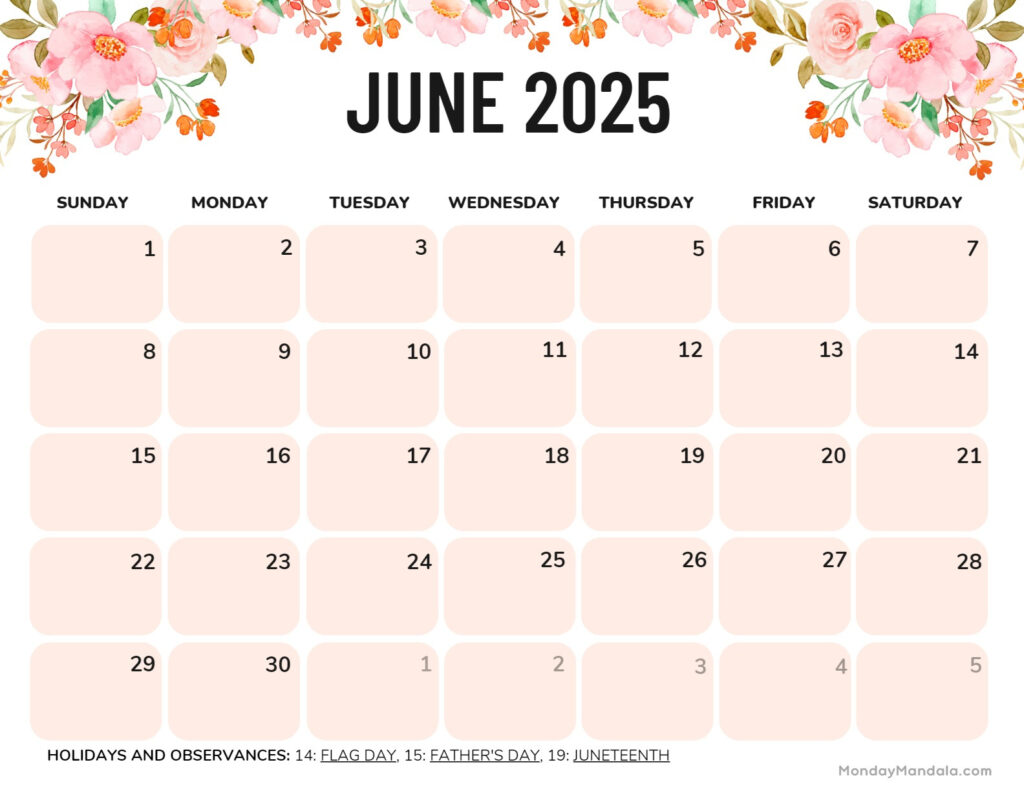 June 2025 Calendar (52 Free Pdf Printables) Inside  Calendars 2025 | CalendarCrazePrint.Com