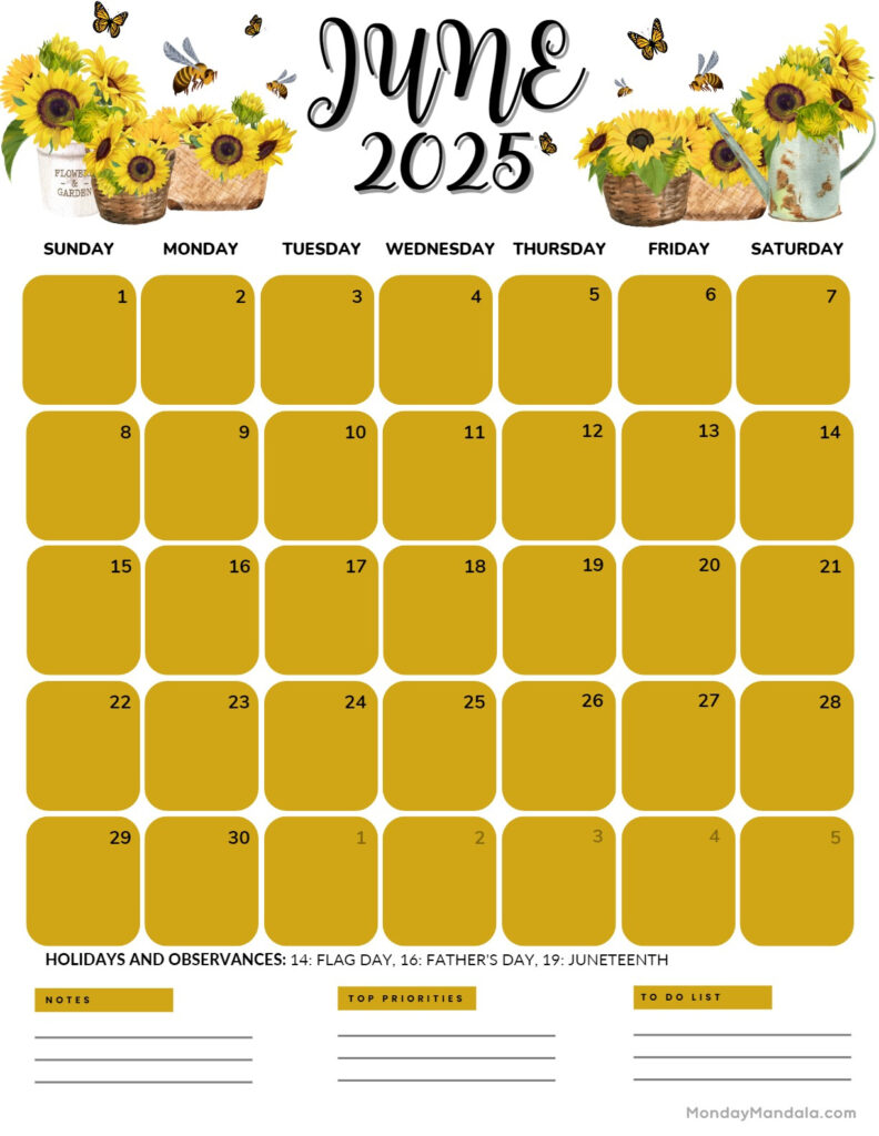 June 2025 Calendar (52 Free Pdf Printables) Within June 2025 Calendar Free Printable | CalendarCrazePrint.Com