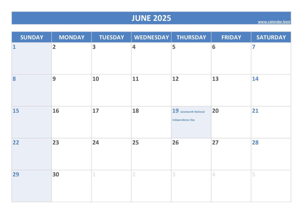 June 2025 Calendar  Calendar.best Pertaining To June 2025 Calendar With Holidays Printable | CalendarCrazePrint.Com