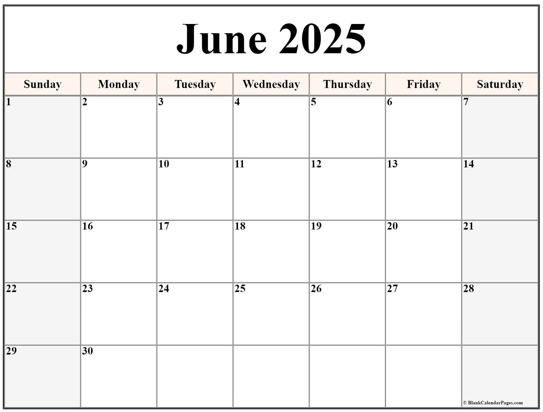 June 2025 Calendar | Free Printable Calendars intended for Printable June 2025 Calendar With Holidays | CalendarCrazePrint.Com