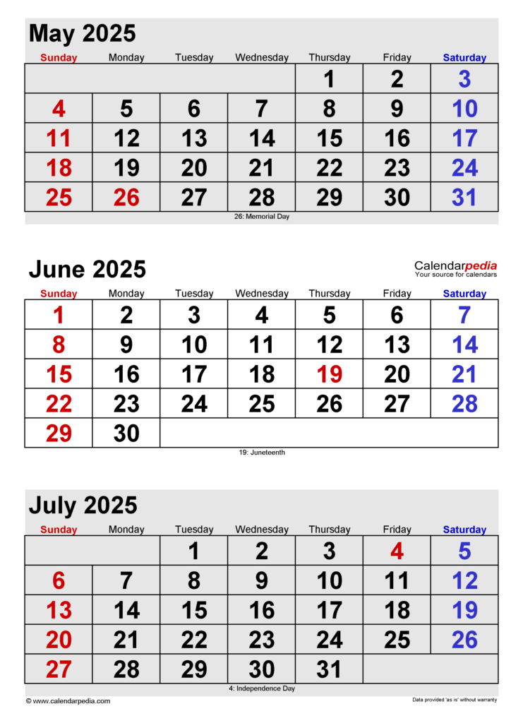 June 2025 Calendar | Templates For Word, Excel And Pdf In Printable Calendar May June July 2025 | CalendarCrazePrint.Com