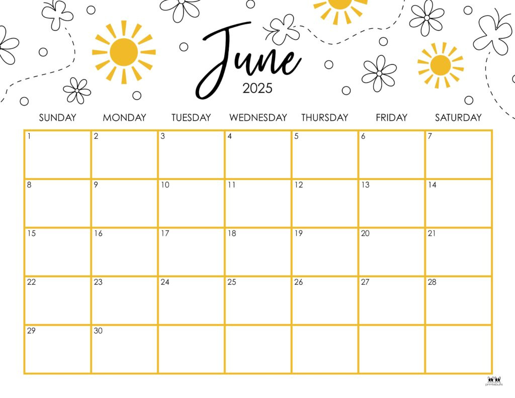 June 2025 Calendars - 107 Free Printables | Printabulls inside Calendars 2025 | CalendarCrazePrint.Com