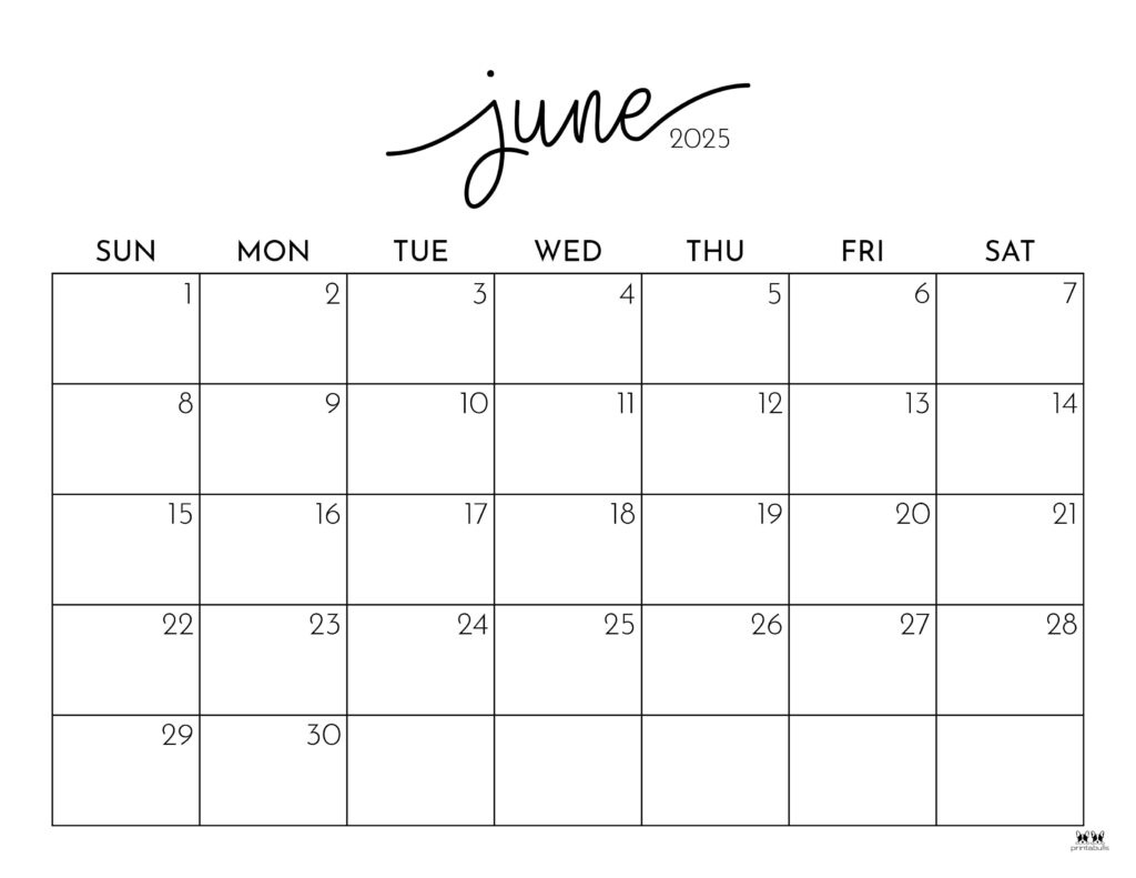 June 2025 Calendars - 107 Free Printables | Printabulls intended for Month Of June 2025 Printable Calendar | CalendarCrazePrint.Com