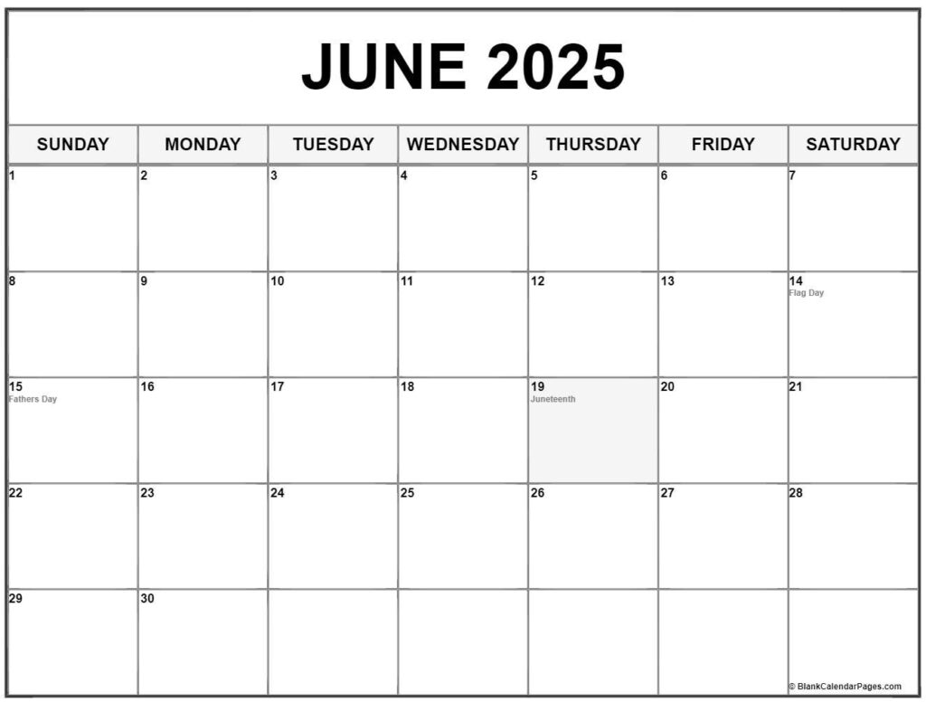 June 2025 With Holidays Calendar With Regard To June 2025 Calendar Printable With Holidays | CalendarCrazePrint.Com