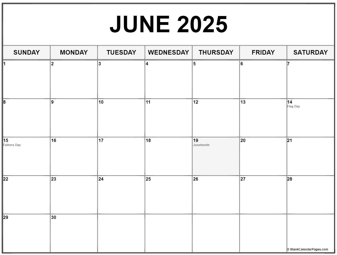 June 2025 With Holidays Calendar with regard to June 2025 Calendar Printable With Holidays | CalendarCrazePrint.Com