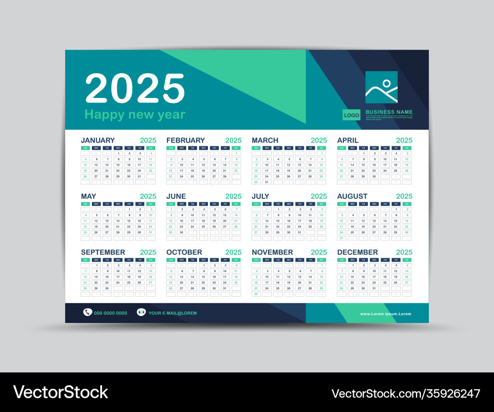 Kalender 2025 Vorlage Schreibtisch Design Vektorbild in Printable 2025 Desk Calendar | CalendarCrazePrint.Com