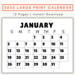 Large Print Monthly Calendar, 2025, Senior Citizen Calendar With In 2025 Big Calendar Printable | CalendarCrazePrint.Com