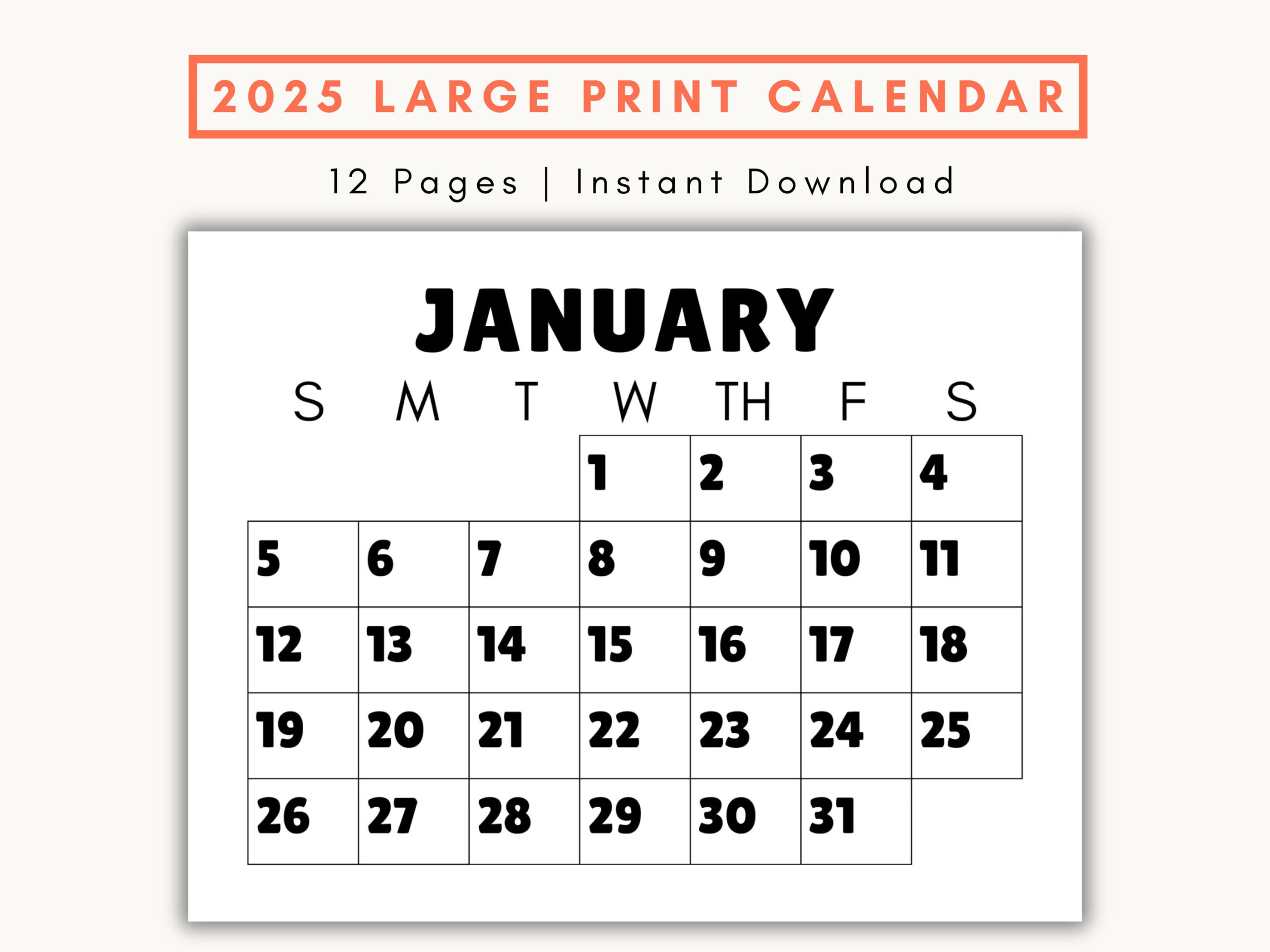 Large Print Monthly Calendar, 2025, Senior Citizen Calendar With in 2025 Big Calendar Printable | CalendarCrazePrint.Com