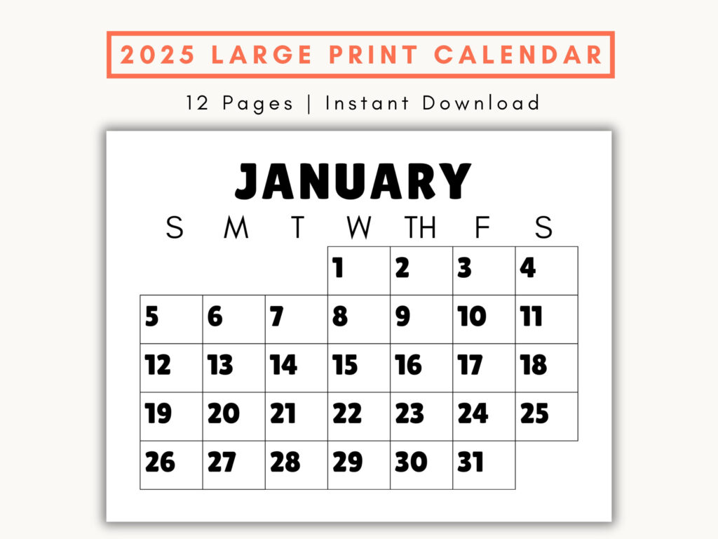 Large Print Monthly Calendar, 2025, Senior Citizen Calendar With Intended For Calendar 2025 Printable Large | CalendarCrazePrint.Com