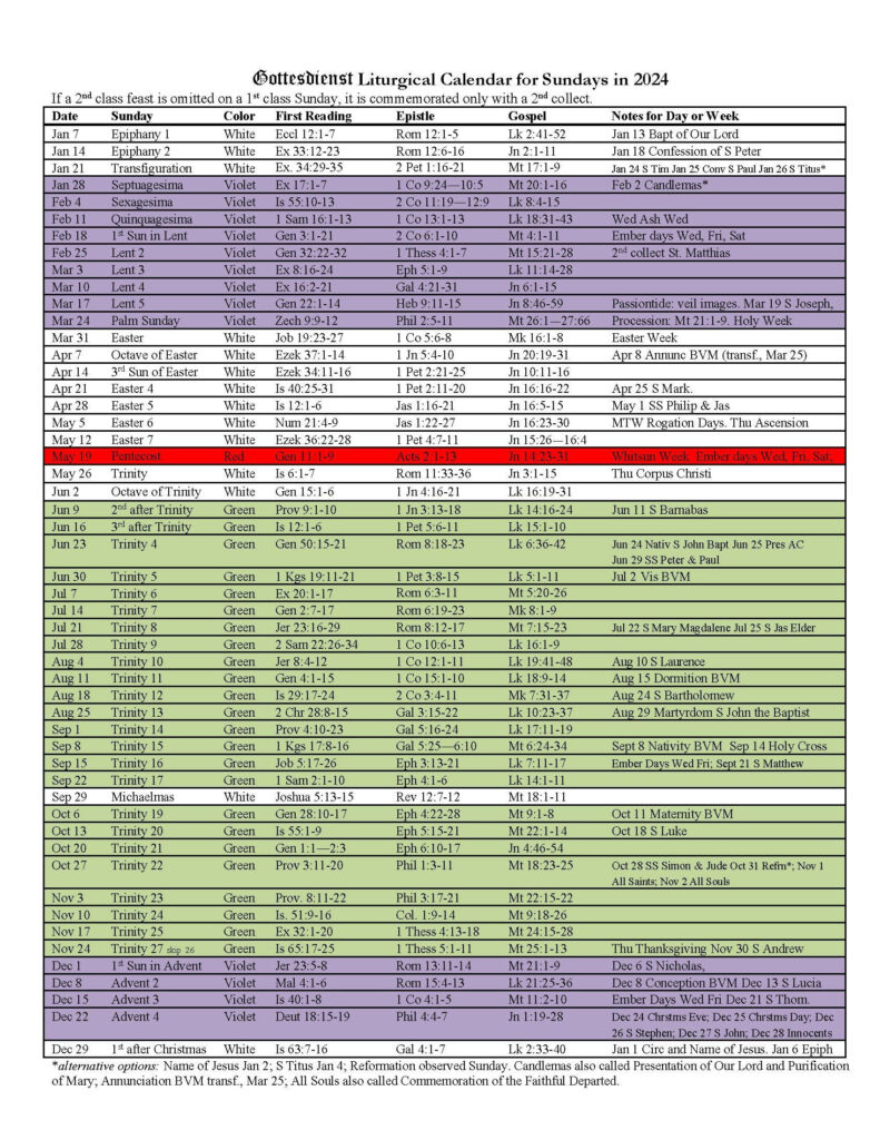 Liturgical Calendar — Gottesdienst For Liturgical Calendar 2025 Printable Free Download  | CalendarCrazePrint.Com