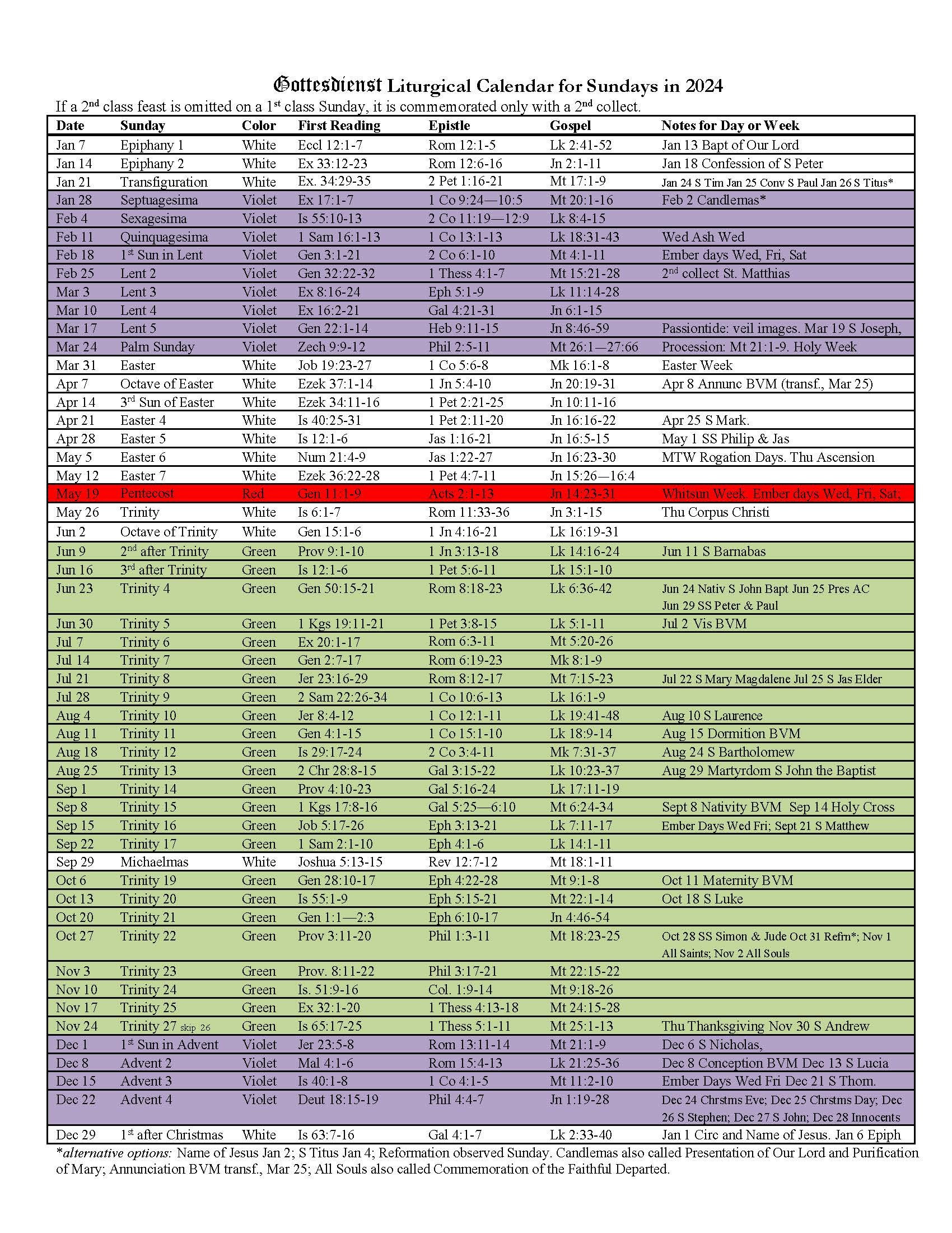 Liturgical Calendar — Gottesdienst for Liturgical Calendar 2025 Printable Free Download | CalendarCrazePrint.Com