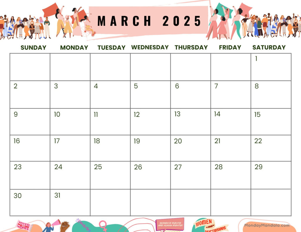 March 2025 Calendar (52 Free Pdf Printables) Throughout Free March 2025 Printable Calendar  | CalendarCrazePrint.Com