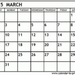 March 2025 Calendar Printable Throughout Calendar 2025 March Printable | CalendarCrazePrint.Com