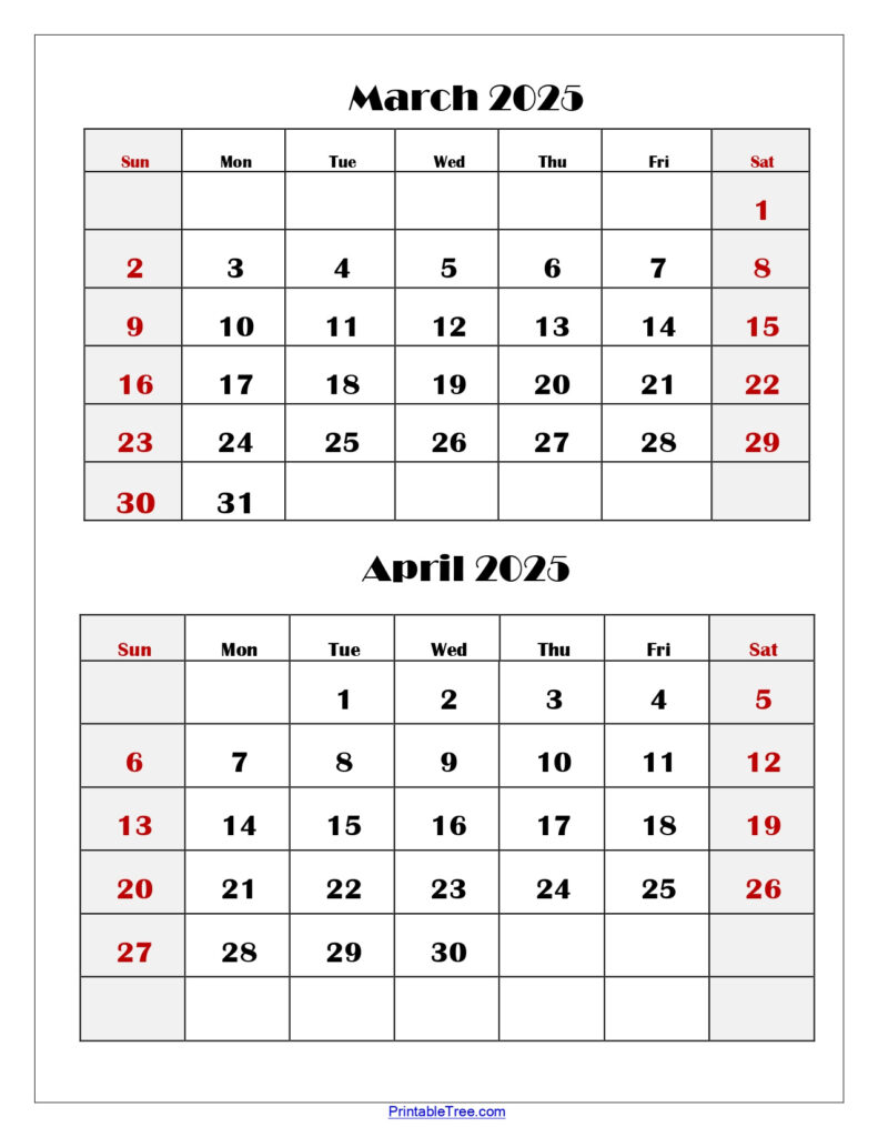 March And April 2025 Calendar Printable | Two Months Calendar For Printable Calendar March April 2025  | CalendarCrazePrint.Com