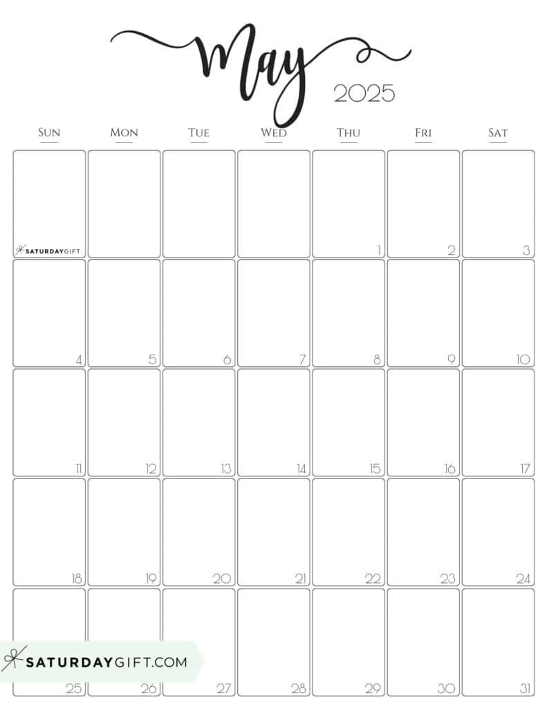 May 2025 Calendar - 20 Cute &amp;amp; Free Printables | Saturdaygift in May 2025 Calendar Printable Vertical | CalendarCrazePrint.Com