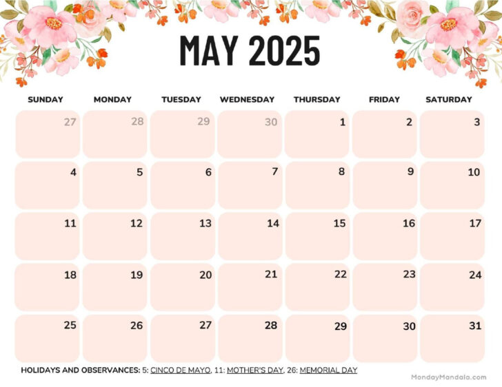 Blank May 2025 Calendar Printable | Calendars 2025