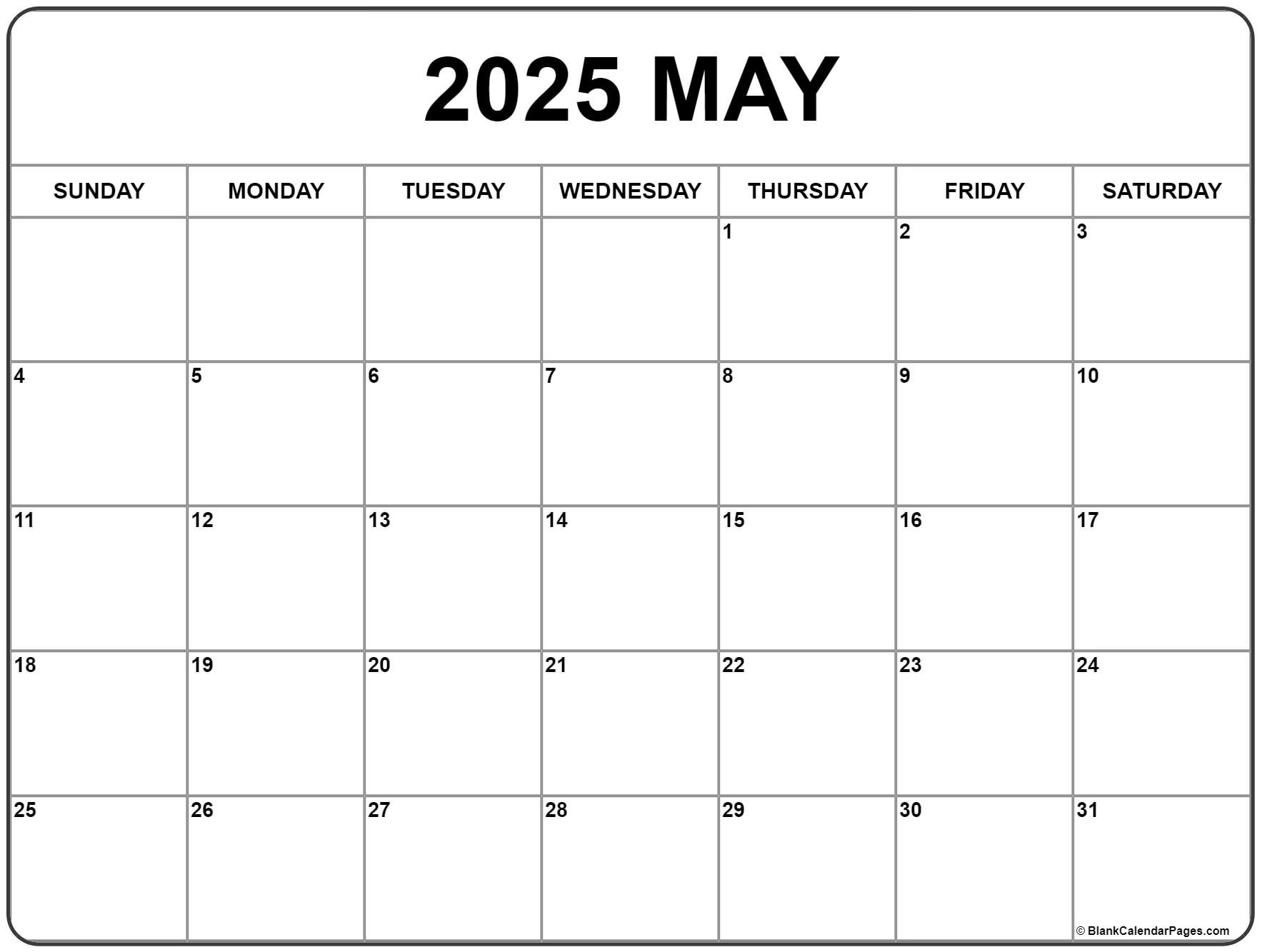 May 2025 Calendar | Free Printable Calendars inside Calendars 2025 | CalendarCrazePrint.Com