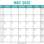 May 2025 Calendar (Free Printable) – Diy Projects, Patterns For 2025 Free Monthly Calendar Printable | CalendarCrazePrint.Com