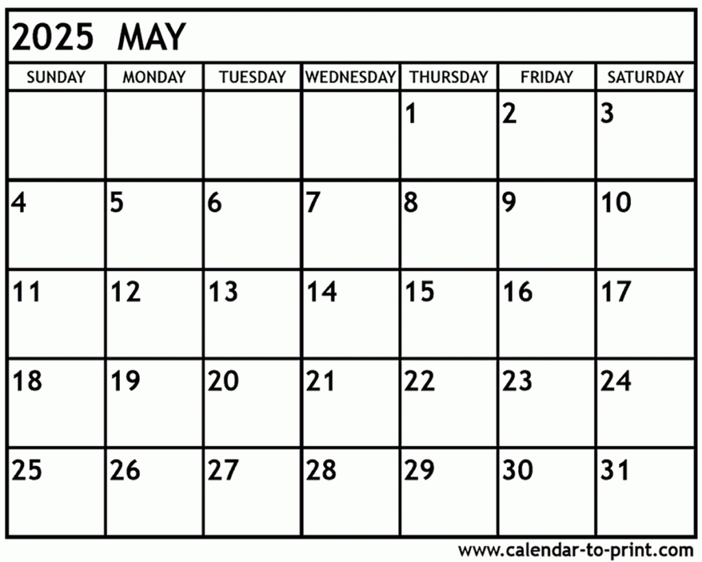 May 2025 Calendar Printable For 2025 May Calendar Printable Free  | CalendarCrazePrint.Com