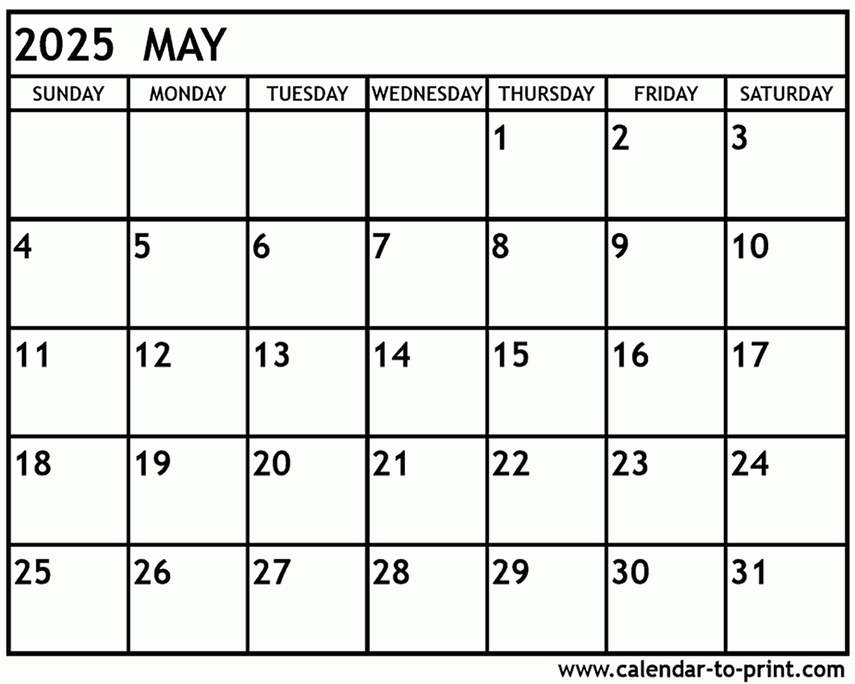 May 2025 Calendar Printable for 2025 May Calendar Printable Free | CalendarCrazePrint.Com