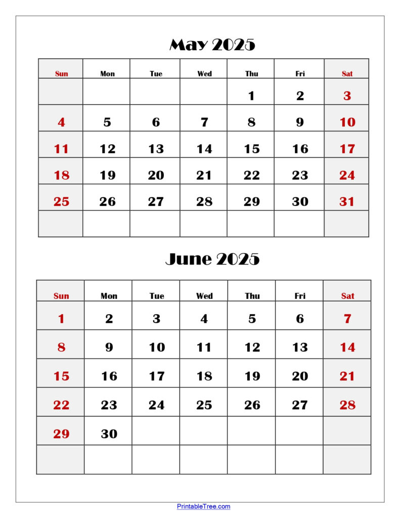 May And June 2025 Calendar Printable Pdf | Two Months Calendar Within  Calendars 2025 | CalendarCrazePrint.Com