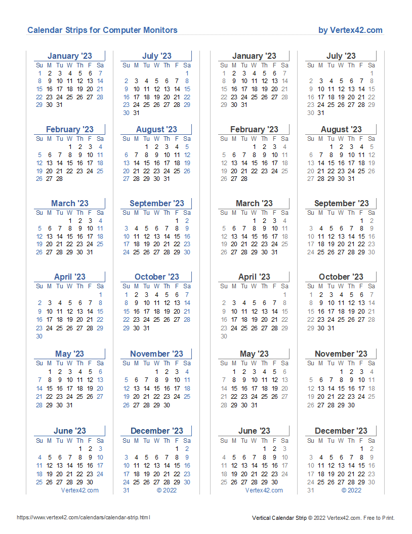 Monitor Calendar Strip Template for 2025 Calendar Strip Printable | CalendarCrazePrint.Com