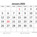 Monthly 2025 Calendar Designed With Large Font (Horizontal) | Free In Monthly 2025 Calendar Printable | CalendarCrazePrint.Com