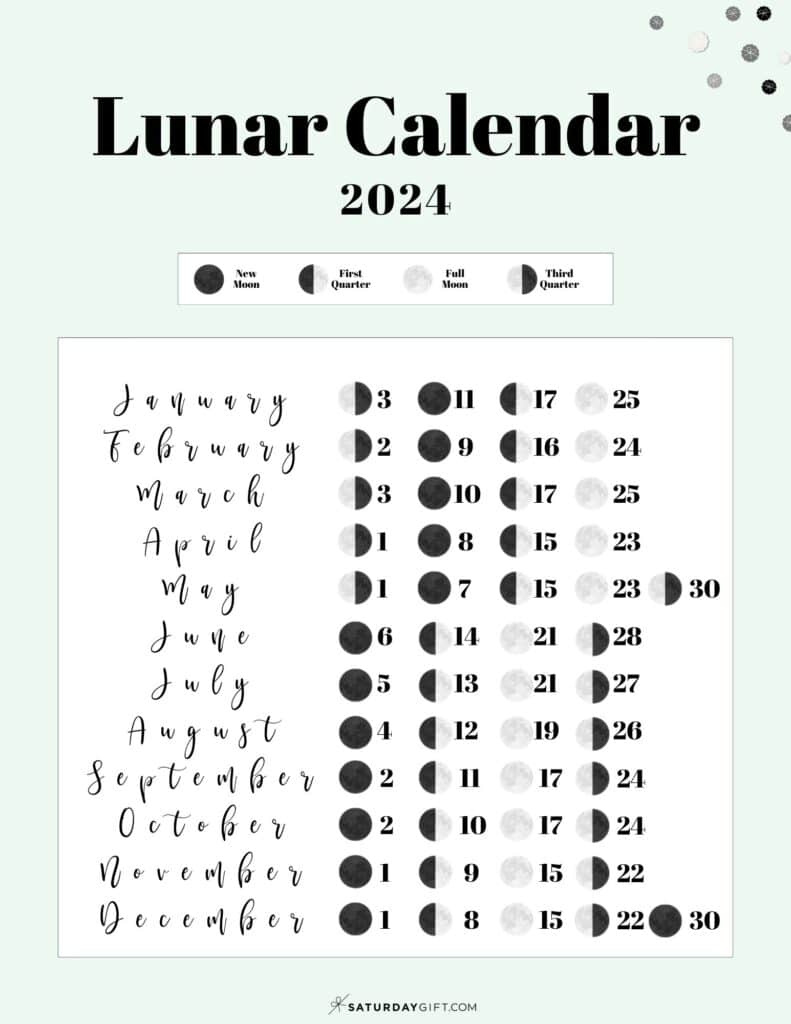 Moon Phase Calendar - Cute &amp;amp; Free Printable 2024 Lunar Calendar for Free Printable Moon Phase Calendar 2025 | CalendarCrazePrint.Com