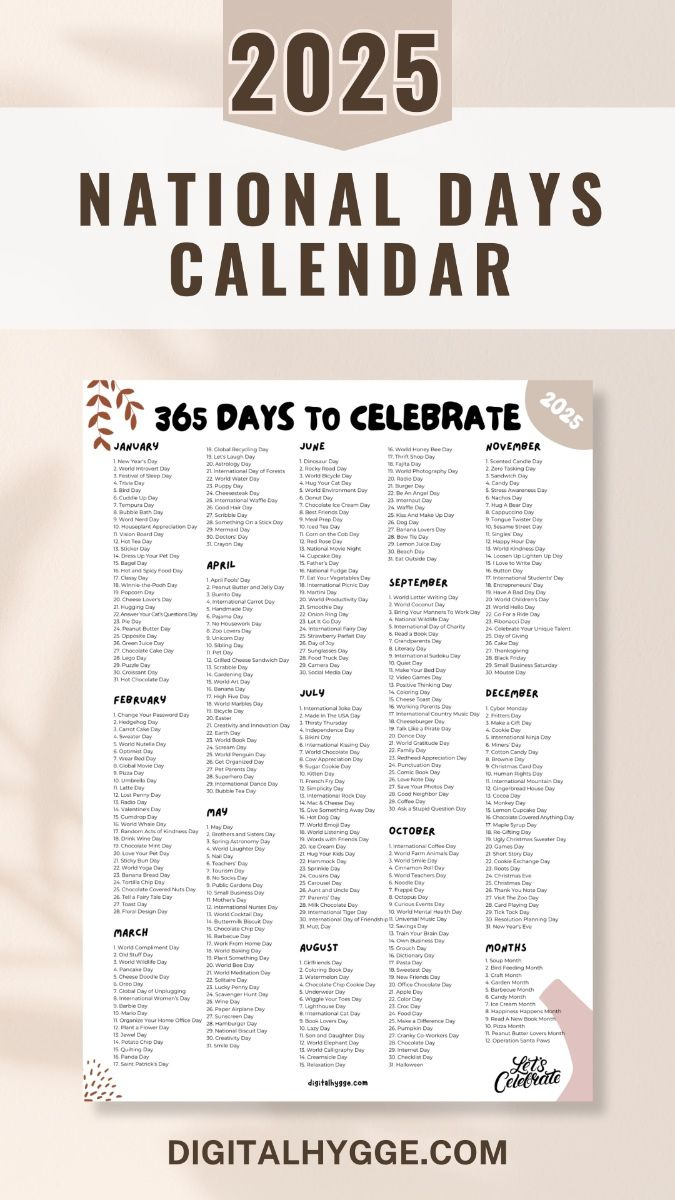 National Days And Holidays 2025 Printable Pdf intended for Calendars 2025 | CalendarCrazePrint.Com