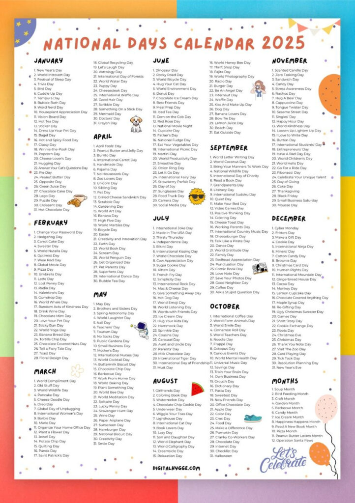 National Days Calendar 2025 Printable Pdf Throughout  Calendars 2025 | CalendarCrazePrint.Com