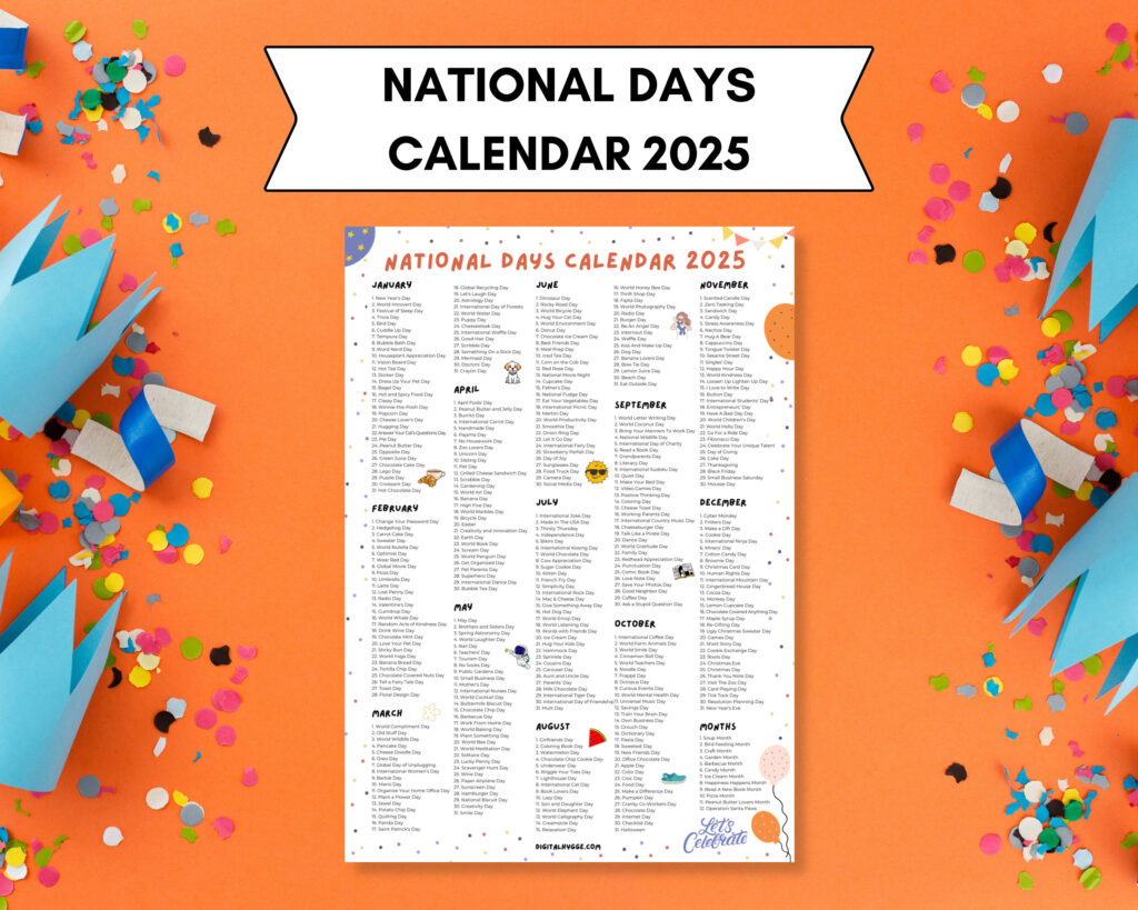 National Days Calendar Printable 2025 National Holidays Calendar For National Day Calendar 2025 Printable Free Download  | CalendarCrazePrint.Com