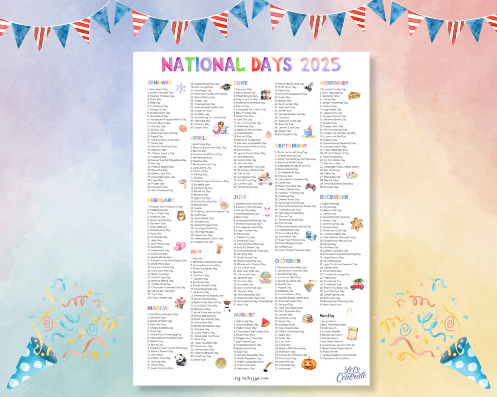 National Days Calendar Printable 2025 National Holidays Calendar Throughout Printable National Day Calendar 2025 | CalendarCrazePrint.Com