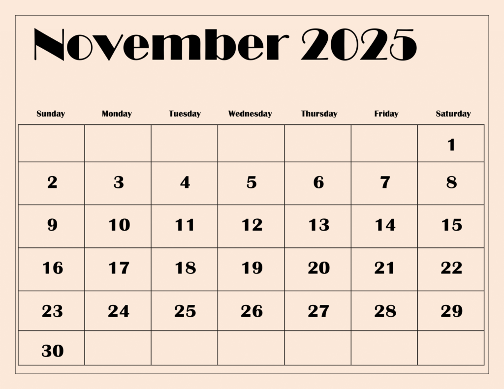 November 2025 Calendar Printable Pdf Template With Holidays In Printable Calendar 2025 November | CalendarCrazePrint.Com