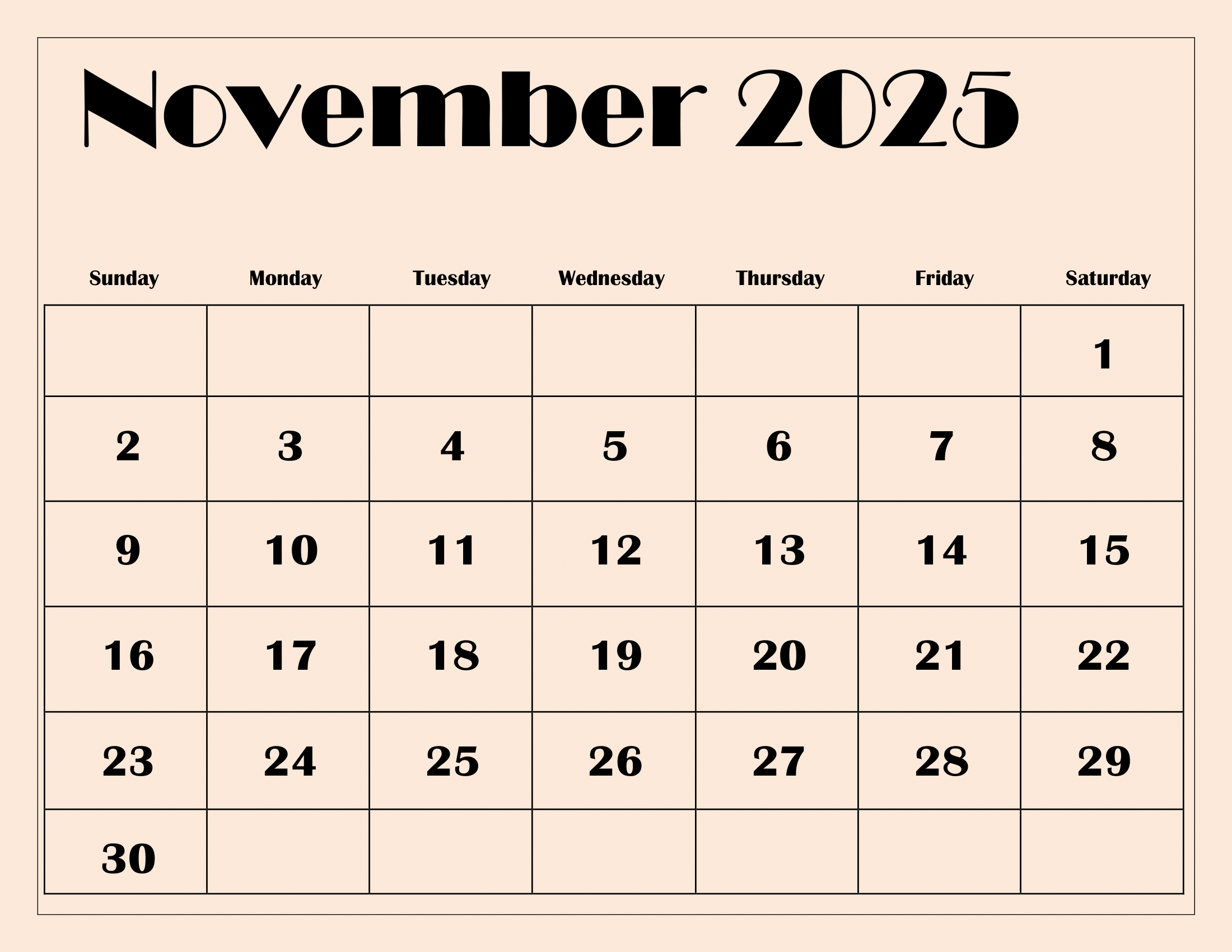 November 2025 Calendar Printable Pdf Template With Holidays in Printable Calendar 2025 November | CalendarCrazePrint.Com