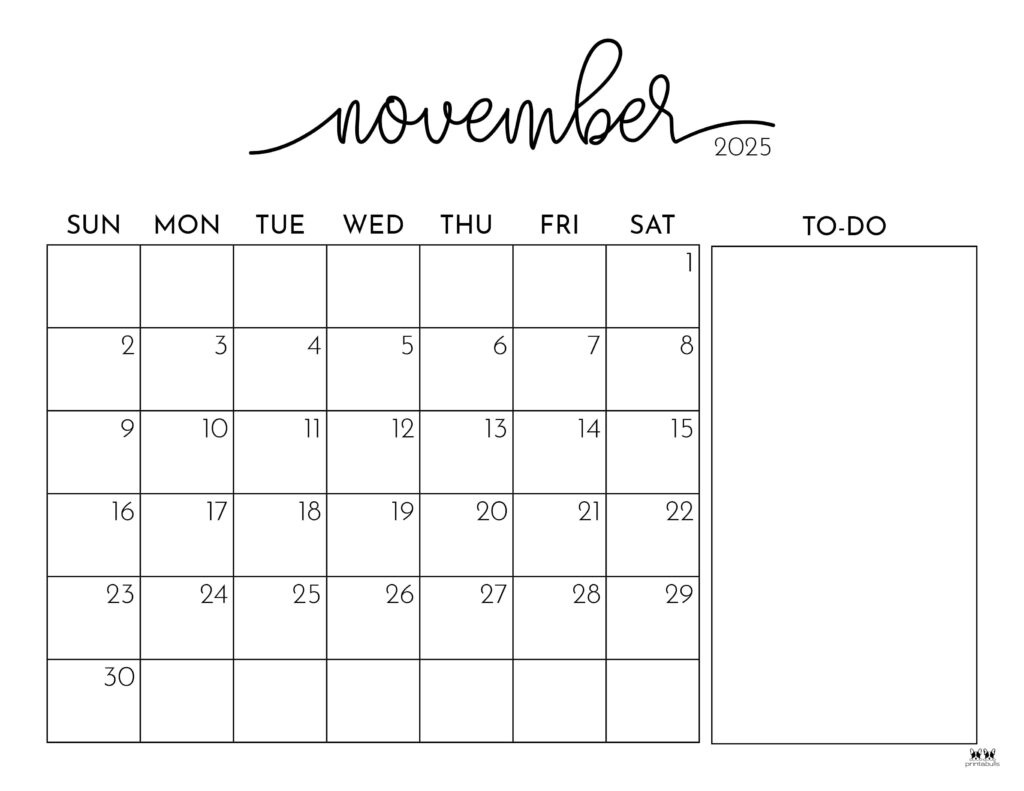 November 2025 Calendars - 107 Free Printables | Printabulls pertaining to Calendars 2025 | CalendarCrazePrint.Com